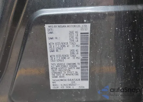 2013 Nissan Pathfinder Sv z USA, uszkodzony, nr VIN 5N1AR2MM3DC664568